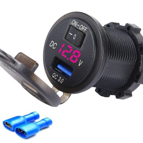 Гніздо USB для мотоцикла/автомобіля врізне light червона підсвітка