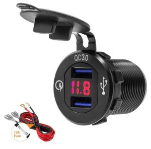 Гніздо USB для мотоцикла/автомобіля врізне light 2 червона підсвітка