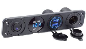 Гніздо USB з прикурювачем для мотоцикла/автомобіля врізне прямокутне 5 синя підсвітка